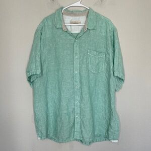 Tommy Bahama Shirt Men's XXL Linen Button Up Short Sleeve Green